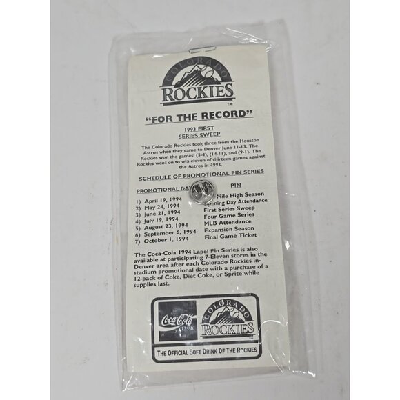 Colorado Rockies 1994 Lapel Pin Series Pin #3 Astros First Series Sweep 1993 - Picture 3 of 3